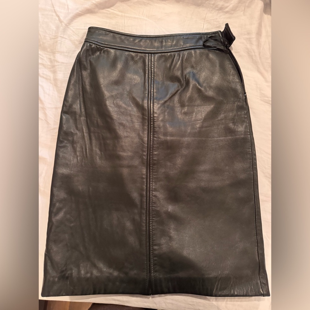 DKNY Black Leather Pencil Skirt